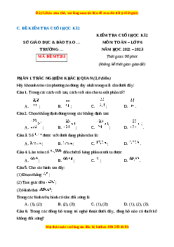 Đề thi cuối kì 2 Toán 6 Chân trời sáng tạo (Đề 8)