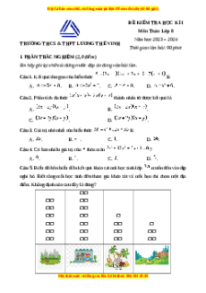 Đề thi cuối kì 1 Toán 8 Hà Nội trường THCS Lương Thế Vinh