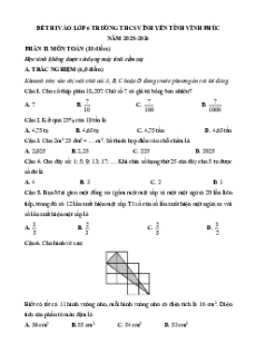 Bộ 23 Đề thi vào lớp 6 Toán Tỉnh Vĩnh Phúc các năm