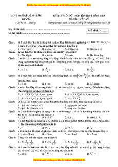 Đề thi thử tốt nghiệp Vật lí trường THPT Ngô Sĩ Liên - Bắc Giang năm 2024