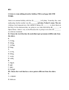 Đề thi giữa kì 2 Tiếng Anh 6 Right on (Đề 5 có file nghe)