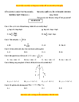 Đề thi thử Toán trường Tĩnh Gia 1 năm 2021