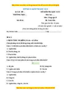 Đề thi cuối kì 2 Công nghệ 8 Cánh diều - Đề 2