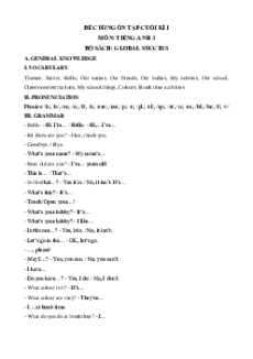 Đề cương ôn tập Cuối kì 1 Tiếng Anh 3 Global Success