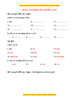 VBT Toán lớp 3 Bài 61 (Cánh diều): Làm quen với chữ số La Mã