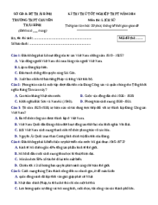 Đề thi thử tốt nghiệp Lịch sử trường THPT Chuyên Thái Bình năm 2024
