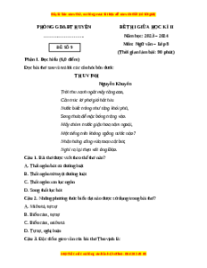 Đề thi giữa kì 2 Ngữ văn 8 Cánh diều (Đề 9)
