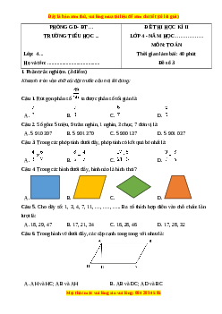 Đề thi cuối kì 2 Toán lớp 4 Cánh diều - Đề 3