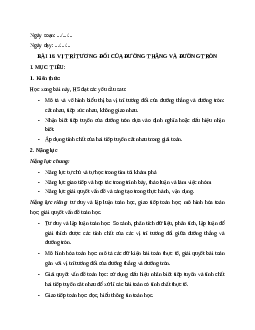 Giáo án Vị trí tương đối của đường thẳng và đường tròn Toán 9 Kết nối tri thức