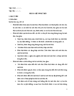 Giáo án Bài 23 Sinh học 12 Cánh diều: Hệ sinh thái