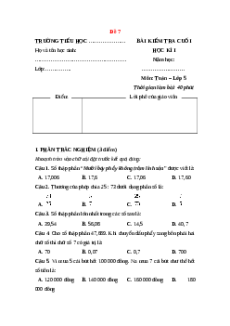 Đề thi cuối kì 1 Toán lớp 5 Cánh diều (Đề 7)