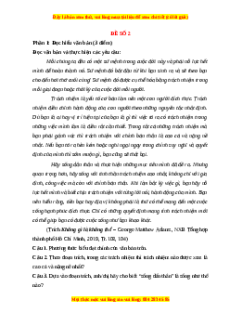 Đề thi giữa kì 1 Ngữ văn 12 - đề 2 có đáp án