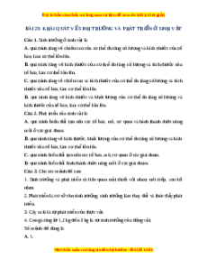 Trắc nghiệm Khái quát về sinh trưởng và phát triển ở sinh vật KHTN 7 Cánh diều