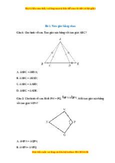 Trắc nghiệm Tam giác bằng nhau Toán 7 Chân trời sáng tạo