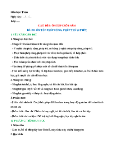 Giáo án Ôn tập phép cộng, phép trừ Toán lớp 5 Chân trời sáng tạo