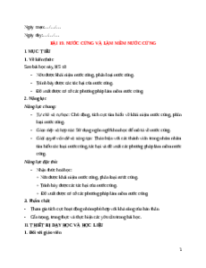 Giáo án Bài 19 Hóa học 12 Cánh Diều: Nước cứng và làm mềm nước cứng