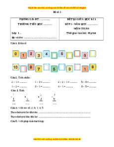Đề thi giữa kì 1 Toán lớp 1 Kết nối tri thức - Đề 2