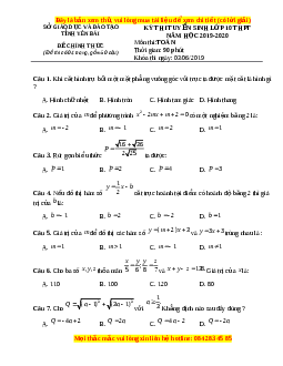 Đề thi vào 10 môn Toán tỉnh Yên Bái - TN năm 2020