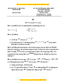 Đề thi vào 10 môn Toán tỉnh Ninh Thuận năm 2022