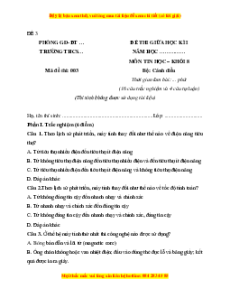 Đề thi giữa kì 1 Tin học 8 Cánh diều (đề 3)