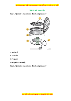 Trắc nghiệm Bài 12 Công nghệ 6 Kết nối tri thức: Nồi cơm điện