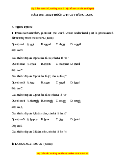 Đề thi giữa kì 1 Tiếng Anh 9 trường Thăng Long