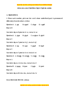 Đề thi giữa kì 1 Tiếng Anh 9 trường Thăng Long