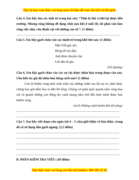 Đề thi cuối kì 1 Tiếng Việt lớp 4 Kết nối tri thức (đề 7)