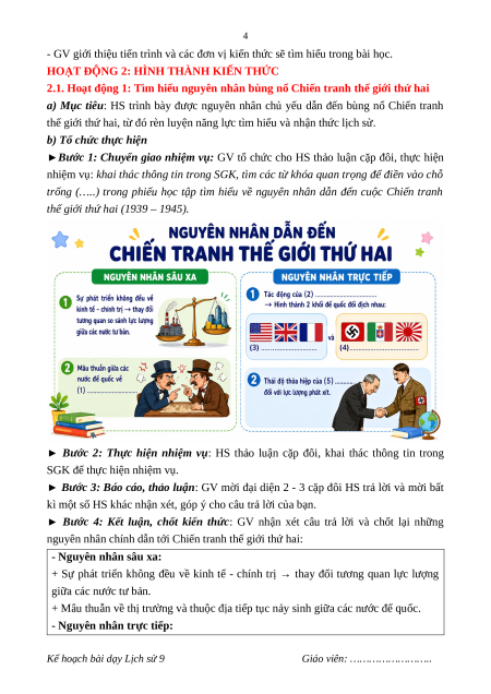 Giáo án Bài 4 Lịch sử 9 Kết nối tri thức: Chiến tranh thế giới thứ hai (1939 - 1945)