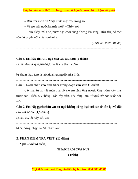 Đề thi cuối kì 1 Tiếng Việt lớp 4 Cánh diều (đề 3)