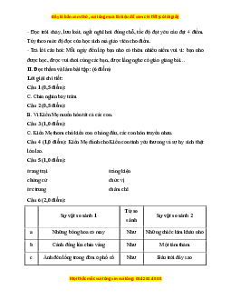 Đề thi giữa kì 1 Tiếng Việt lớp 3 Chân trời sáng tạo (đề 2)