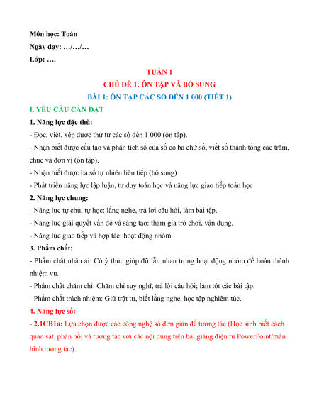 Giáo án Toán lớp 3 Kết nối tri thức (năng lực số)