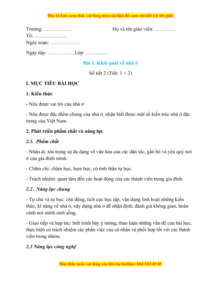 Giáo án Công nghệ 6 Kết nối tri thức (năng lực số)