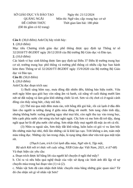(Ôn thi Viên chức THCS) Đề thi Ngữ văn
