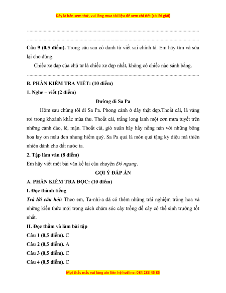 Đề thi giữa kì 1 Tiếng Việt lớp 4 Kết nối tri thức (đề 5)
