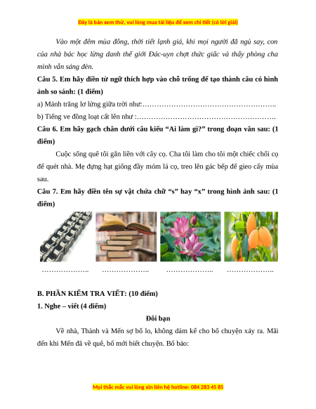 Đề thi cuối kì 1 Tiếng Việt lớp 3 Chân trời sáng tạo - Đề 8