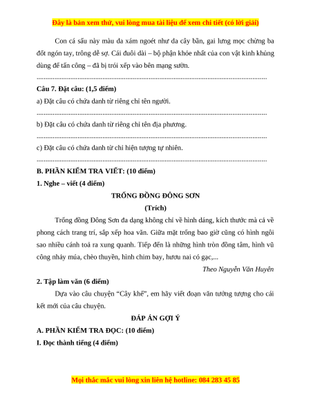 Đề thi cuối kì 1 Tiếng Việt lớp 4 Kết nối tri thức (đề 1)