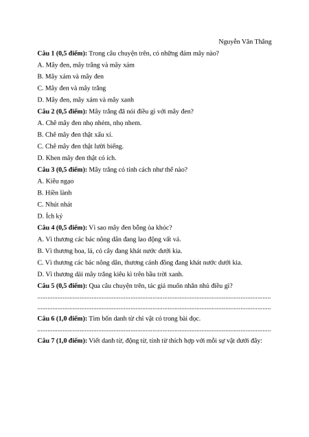 Đề thi giữa kì 1 Tiếng Việt lớp 4 Chân trời sáng tạo (đề 4)