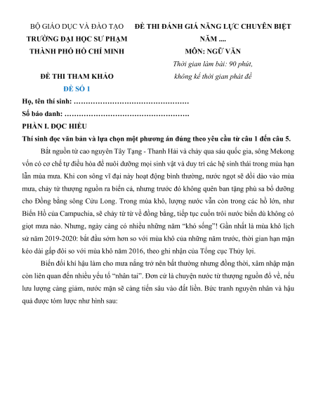 5 Đề thi ĐGNL Đại học Sư phạm Tp.HCM môn Văn (có lời giải)