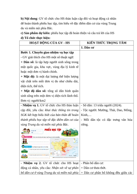 Giáo án Bài 5 Lịch sử & Địa lí lớp 4 Kết nối tri thức: Dân cư và hoạt động sản xuất ở vùng Trung du và miền núi Bắc bộ