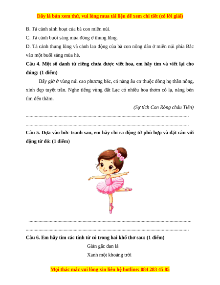 Đề thi cuối kì 1 Tiếng Việt lớp 4 Chân trời sáng tạo (đề 1)