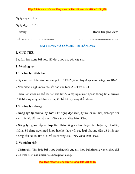 Giáo án Sinh học 12 Kết nối tri thức (năng lực số)