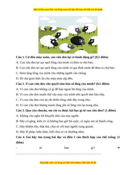 Đề thi cuối kì 1 Tiếng Việt lớp 3 Chân trời sáng tạo - Đề 6