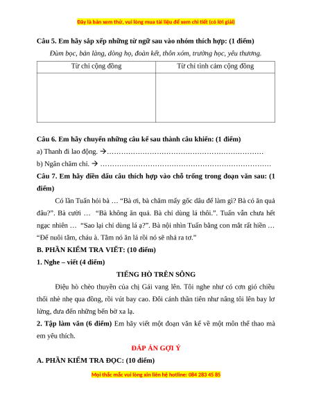Đề thi cuối kì 1 Tiếng Việt lớp 3 Chân trời sáng tạo - Đề 6