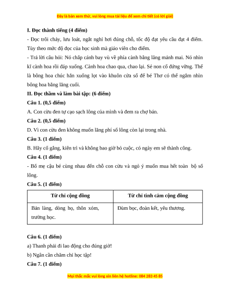 Đề thi cuối kì 1 Tiếng Việt lớp 3 Chân trời sáng tạo - Đề 6