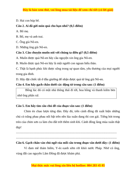 Đề thi cuối kì 1 Tiếng Việt lớp 4 Cánh diều (đề 1)