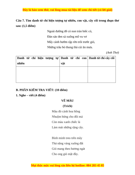 Đề thi cuối kì 1 Tiếng Việt lớp 4 Cánh diều (đề 1)