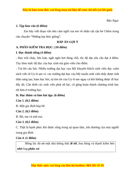 Đề thi cuối kì 1 Tiếng Việt lớp 4 Cánh diều (đề 1)