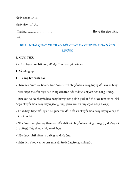Giáo án Sinh học 11 Kết nối tri thức (năng lực số)