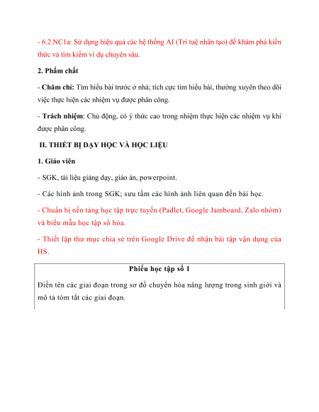 Giáo án Sinh học 11 Kết nối tri thức (năng lực số)